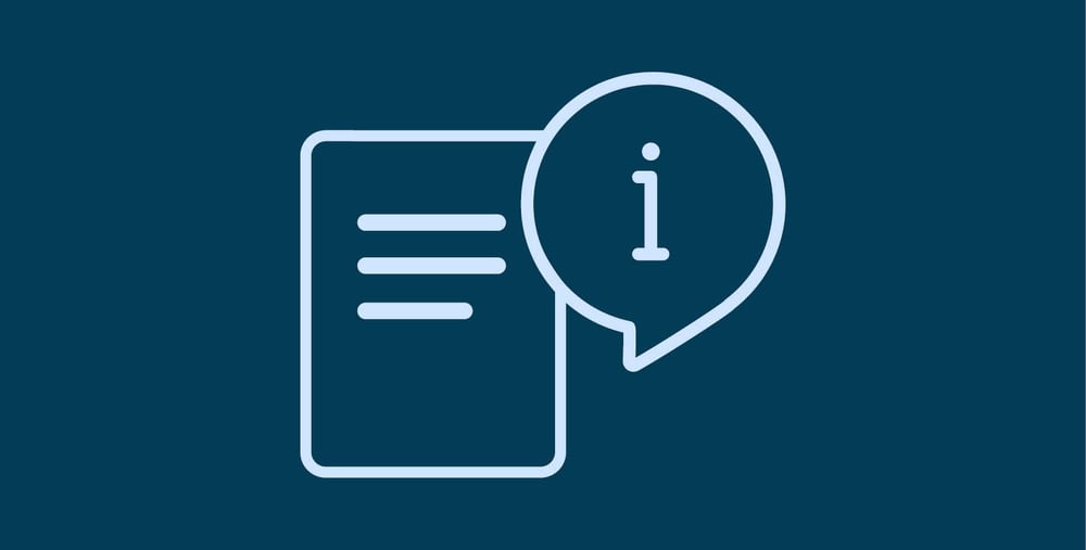 Illustrativ ikon på ett papper med tre rader och en pratbubbla med ett i inuti för information.